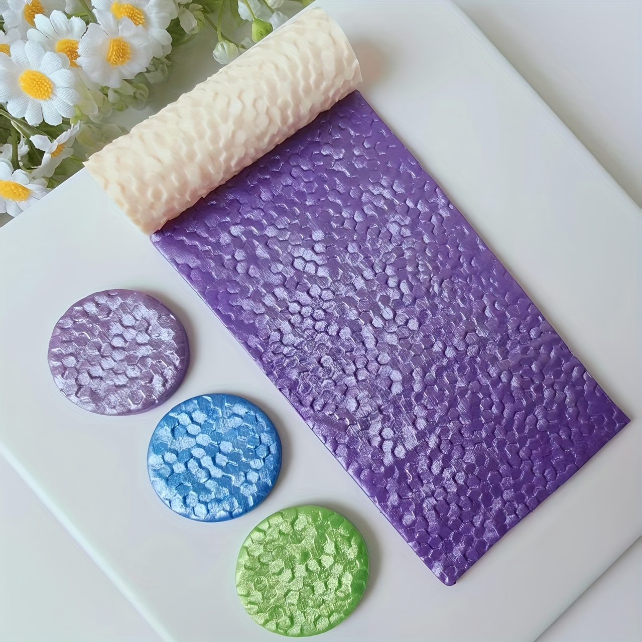 E-shop 1 Stück Kreativer Nahtloser Hexagon-Polymer-Ton Texturroller, Hochpräzises Polymer-Ton Bastelwerkzeug, Prägeroller für DIY-Schmuckherstellung,