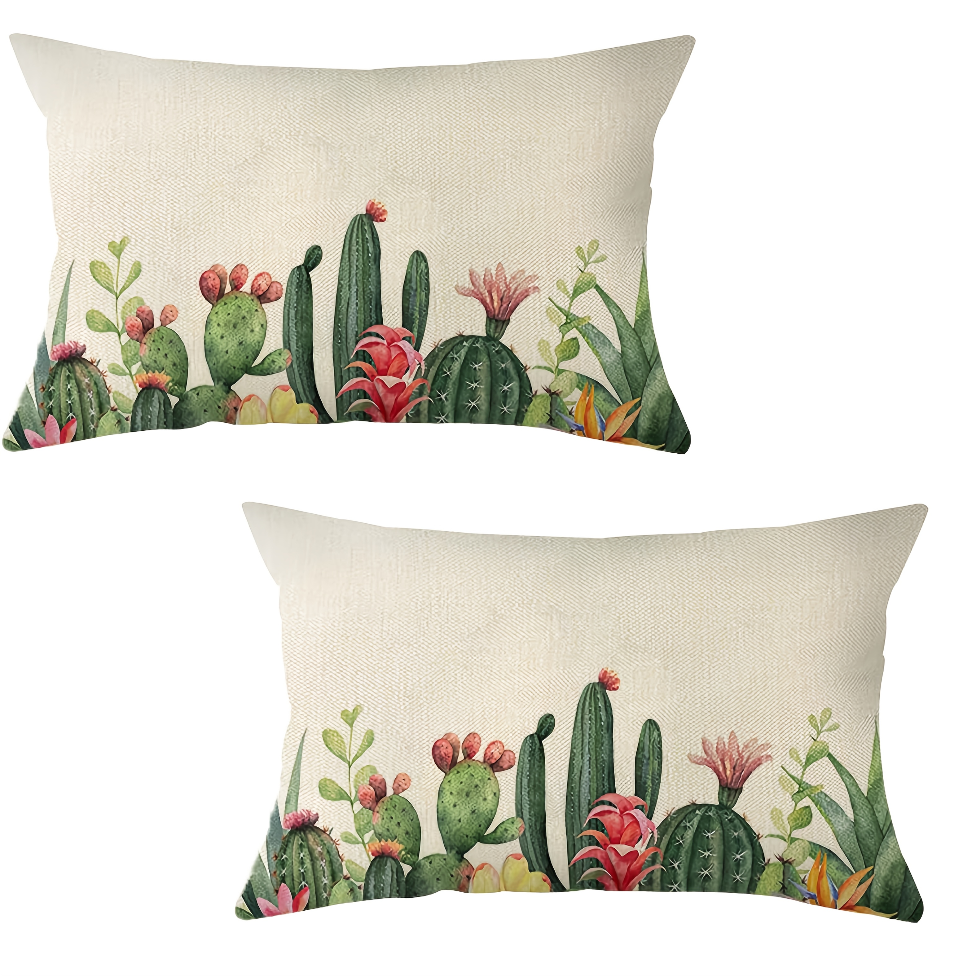 TEMU 2 piezas, de Cojín de Cactus Acuarela 12x20 Pulgadas, Decoración Estacional de Verano para Sofá Hogar (Un solo , Sin relleno)