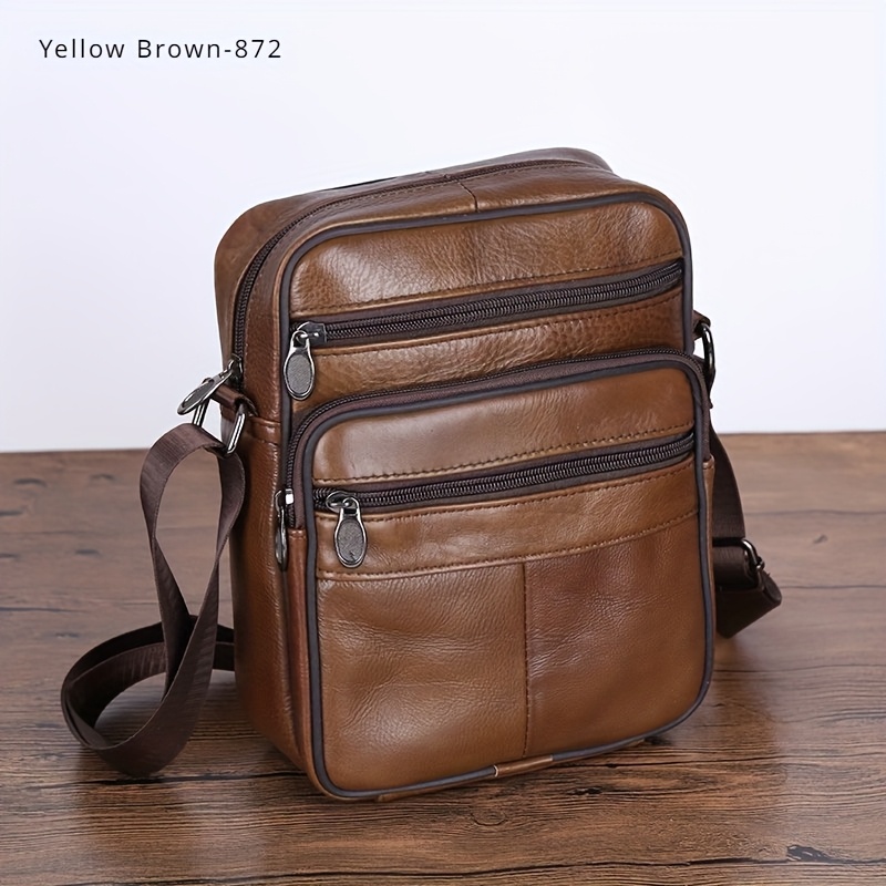 Genuine Leather Men's Cowhide Leather Backpack - Adjustable Crossbody Shoulder Bag With Large Capacity, Portable For Business & Daily , Carry For, Travel, Casual Use - Durable Small Backpack For Men