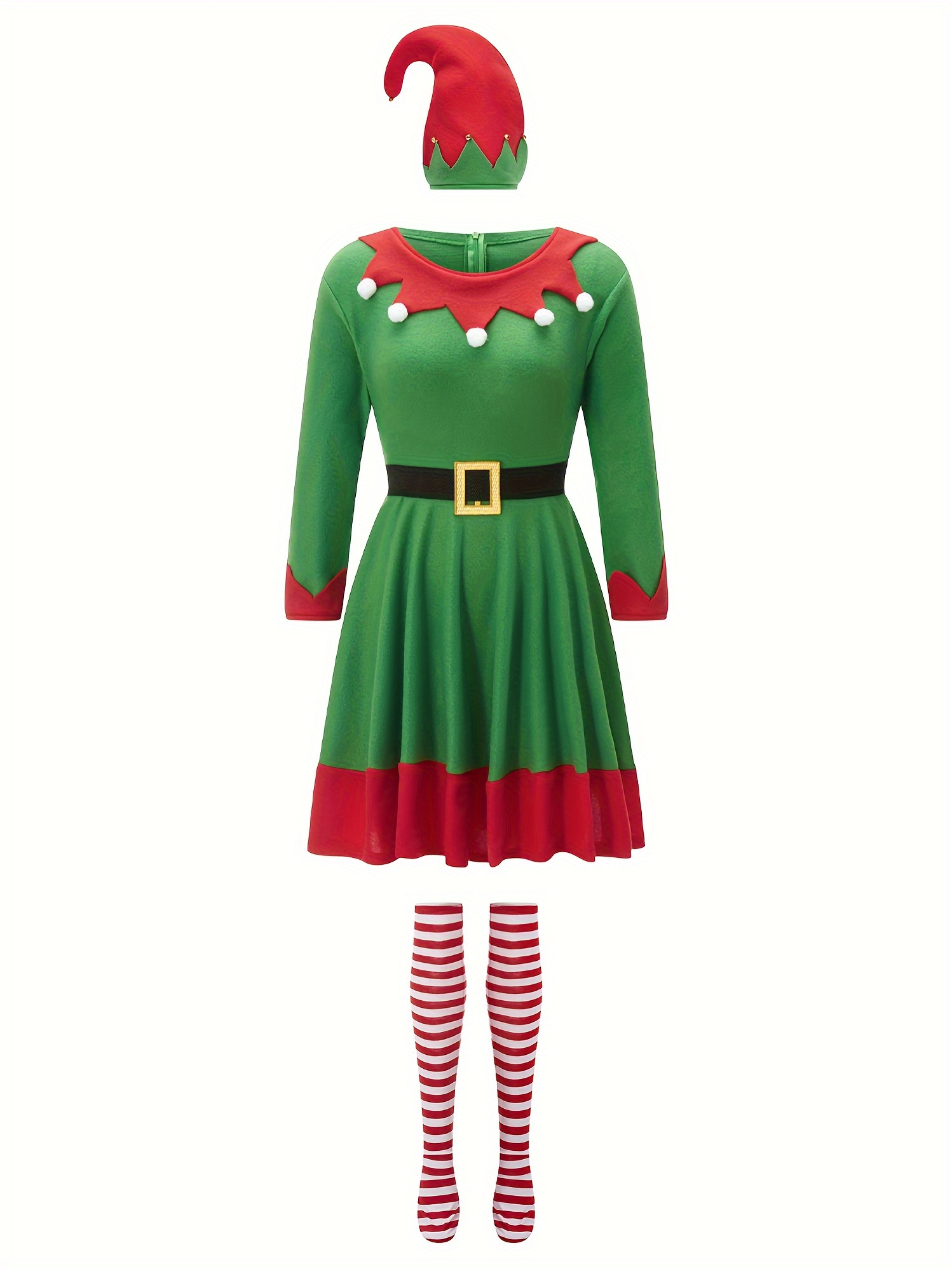 womens complete elf costume set striped stockings pointed - Temu