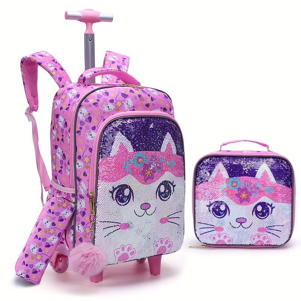 Mochila rosa para niñas con diseño de de dibujos animados y  lentejuelas, adecuada para de Esta mochila escolar