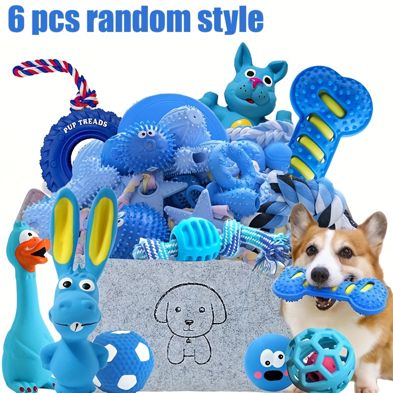 E-shop 3/6-teiliges Kauspielzeug für Hunde der Blauen Serie, Zahnreinigung Zahnpflege, langlebig beißfest, Blau ist die Lieblingsfarbe von Hunden,