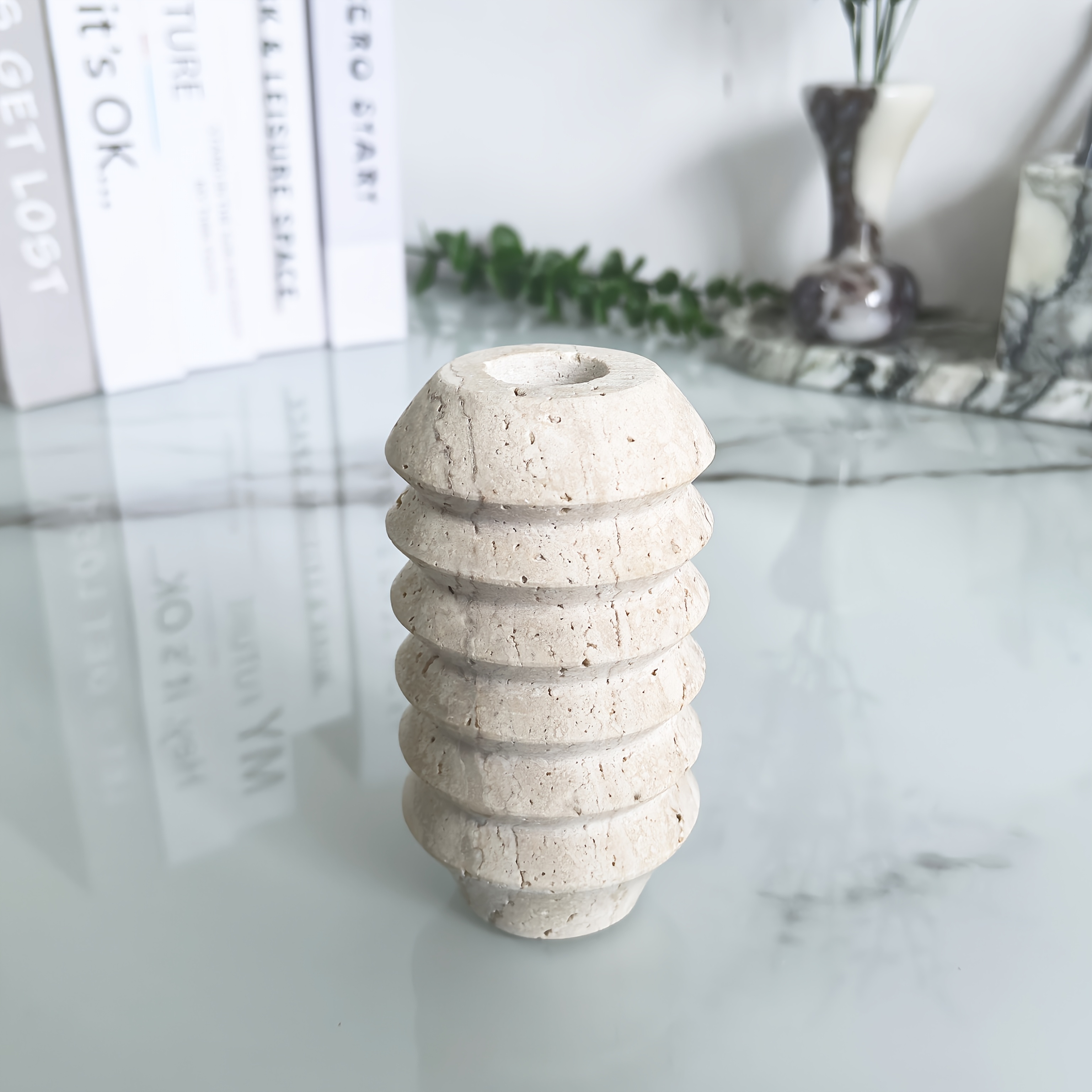 One Natural Marble Candle Holder | Classic Roman Travertine Candle Stand, High Aesthetic Craft Decor, Suitable For Home And Commercial Use, Weddings, Parties, Festivals Perfect Decoration
