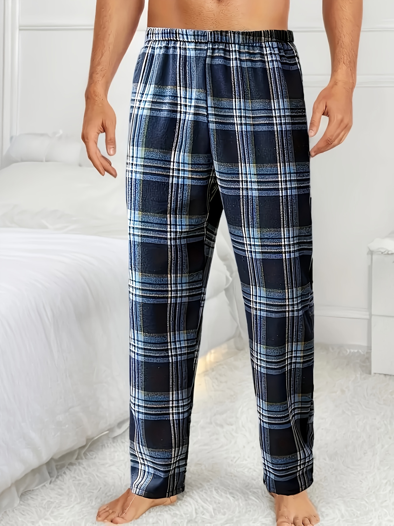 mens comfortable   tartan pattern lightweight   pants elastic waist fitness pants with pockets polyester 95 spandex 5 regular   season knit fabric 140 g m   mixed color 0