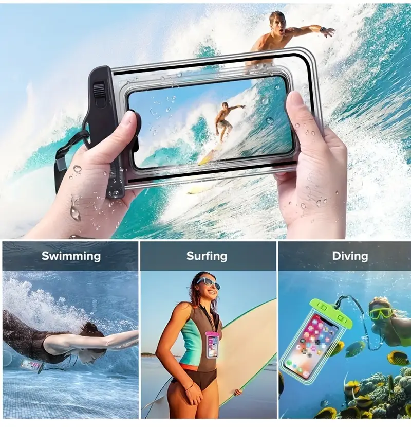 2件装夜光防水手机包触控萤幕游泳自封密封袋沙滩潜水摄影漂流透明防水手机壳 商品详情 5