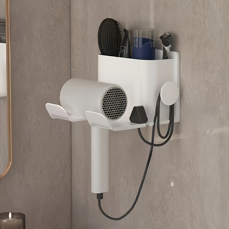 TEMU 1 pz Supporto per asciugacapelli in plastica da parete senza , organizer salvaspazio per bagno e supporto per telefono, staffa da parete facile
