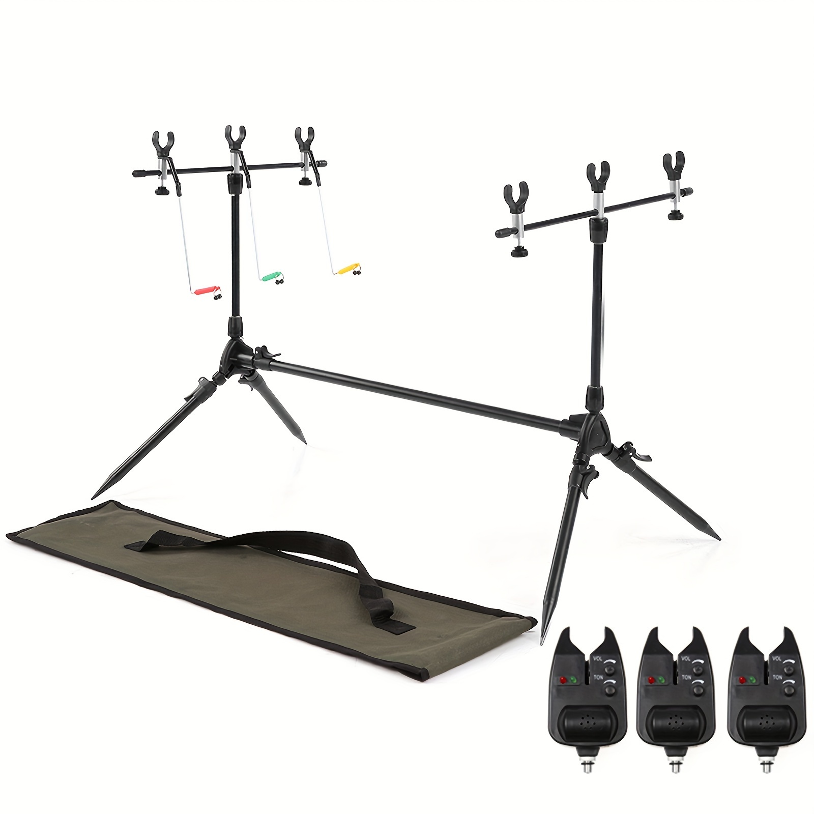 

Lixada Adjustable Retractable Carp Fishing Rod Pod Stand Holder Fishing Stand With 3 Bite Alarms And Indicators