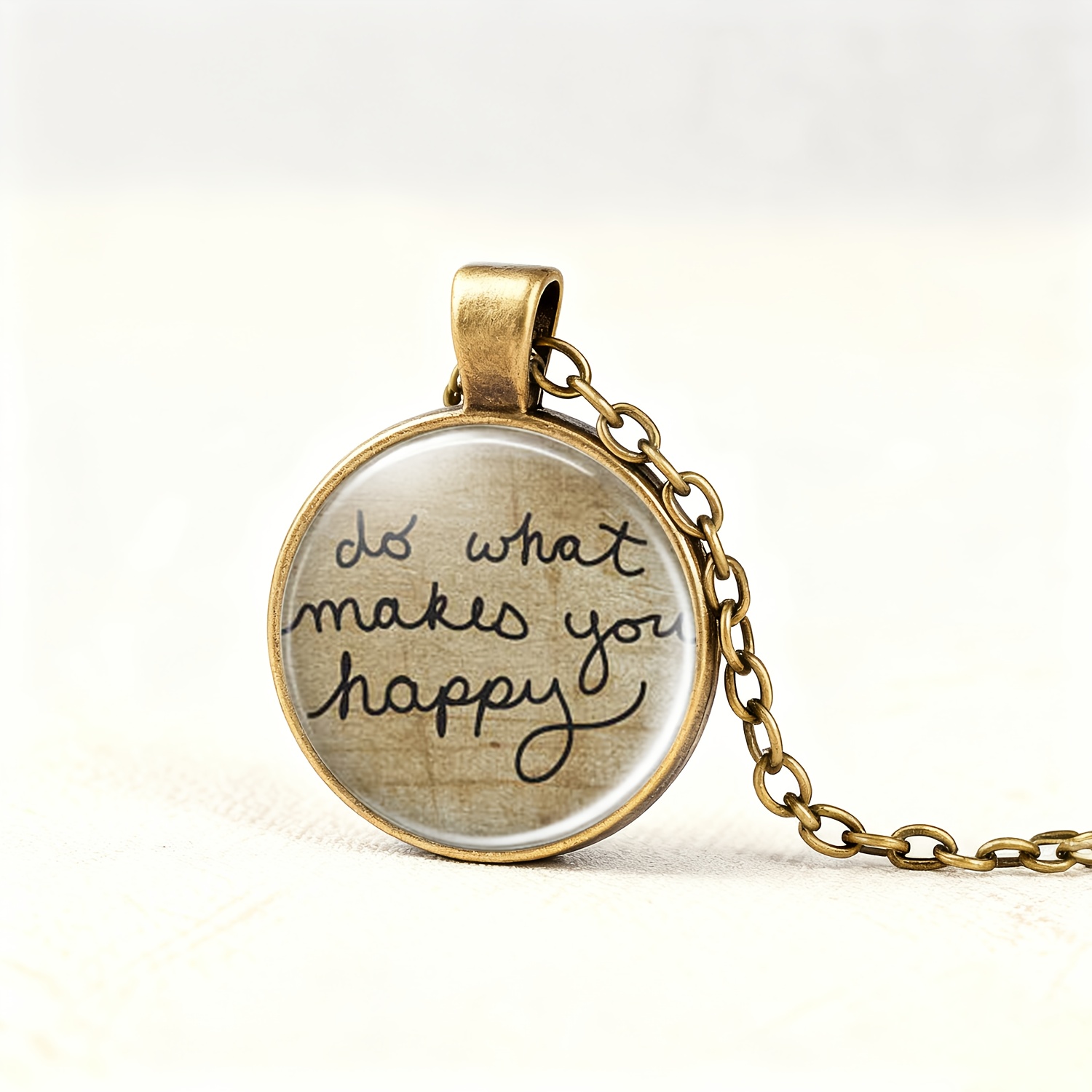 Blue Round Glass Inlaid Pendant Necklace, "Do What Makes You Happy"