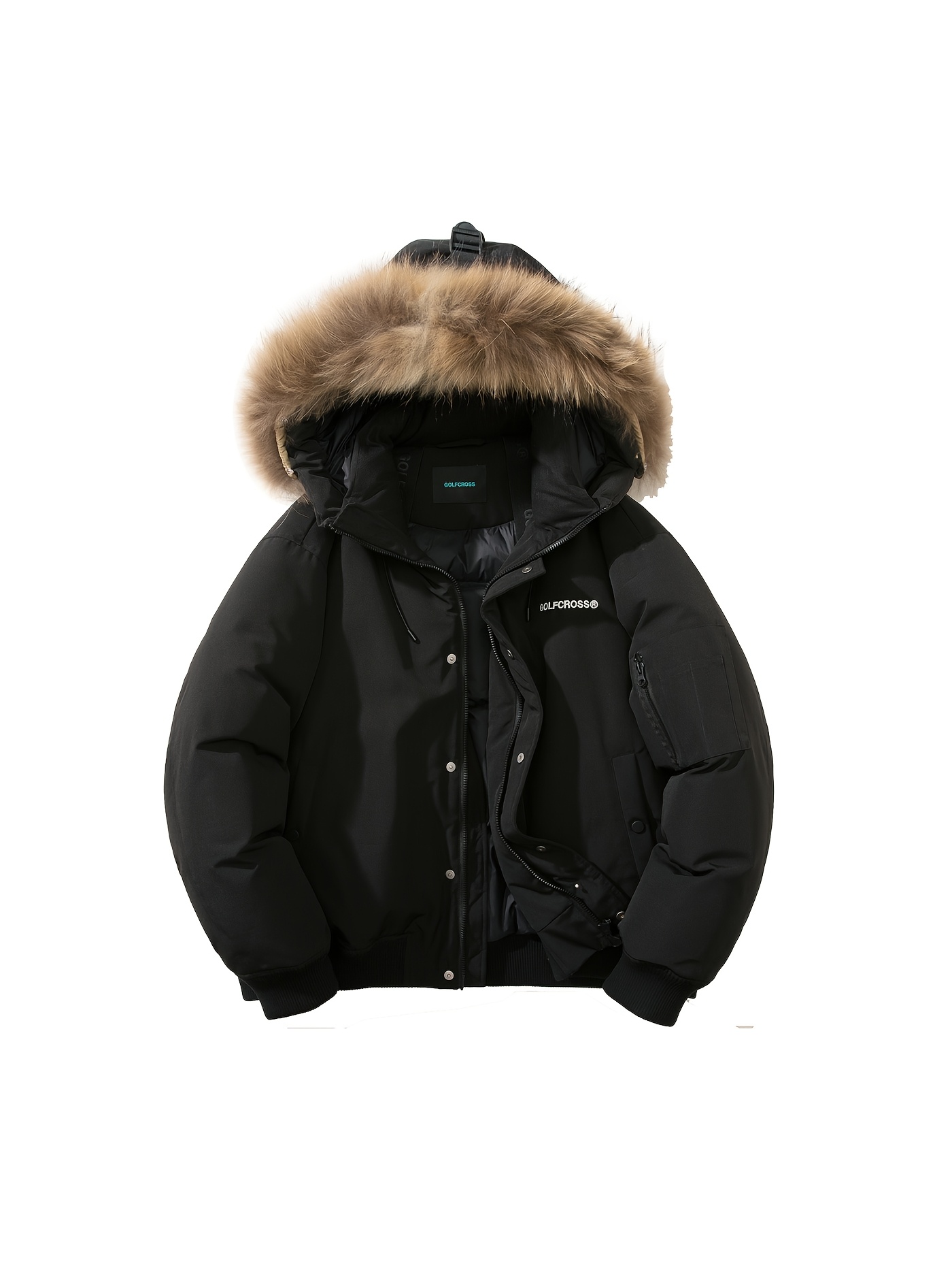   후드 다운 재킷, 90% 백거스 다운 & 인조 퍼 칼라 - 따뜻하고 두꺼운 스타일리시한 겨울 코트, 남녀공용, 블랙 그레이 로고 디자인