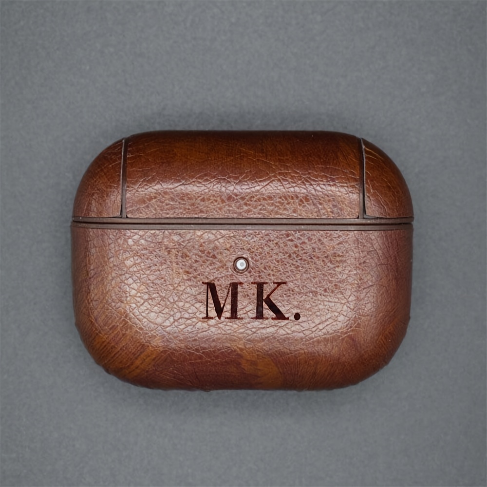 TEMU Personalized Customized Letters Engraving Name Retro Synthetic Leather Pattern Earphone Case Synthetic Leather For Airpods 1/2 3 4 Pro 2