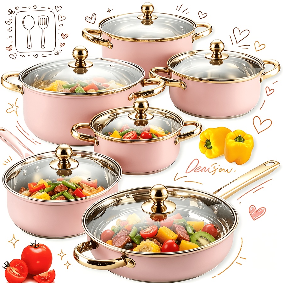 TEMU 18pcs Complete Cookware Set, -one Household Pots And Pans Combo, Includes Cooking Spoon, Spatula And Resistant Coasters, Utensil Kit For Daily,