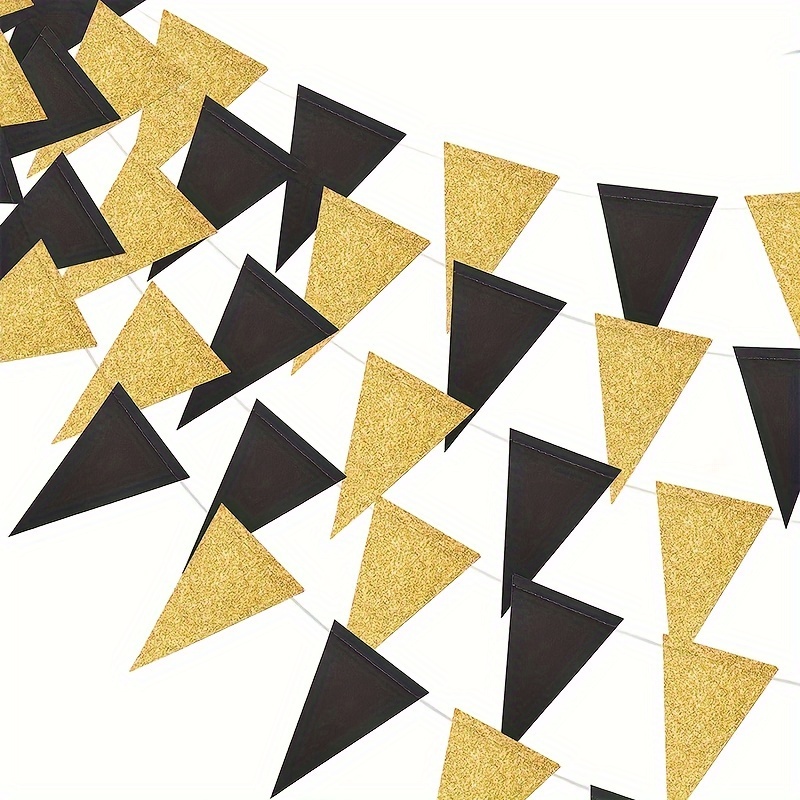 

10 Flags/set Black And Gold Triangle Banner Streamers For Wedding, Graduation Party Decorations - Paper Triangle Flag Bunting For Festive Party Background, Suitable For Ages 14+