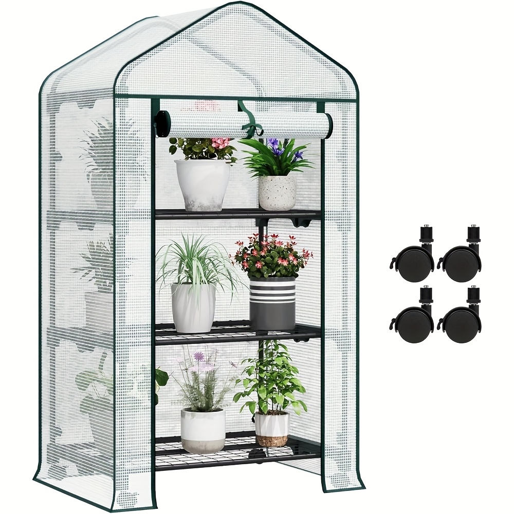 TEMU 1pc Tente , Serre en Feuille d'Aluminium, Serre Semi-Transparent pour Tomates, Serre à Roues, avec Porte à Store, Protection Hivernale des