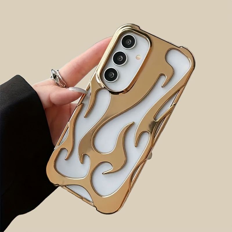 

Creative Hollow Flame Mobile Phone Case, Suitable S24, S23, S22 A55, A54, A16 A14, A15, A06 5g Cool Silvery Electroplating Flexible Case Suitable For Men And Women