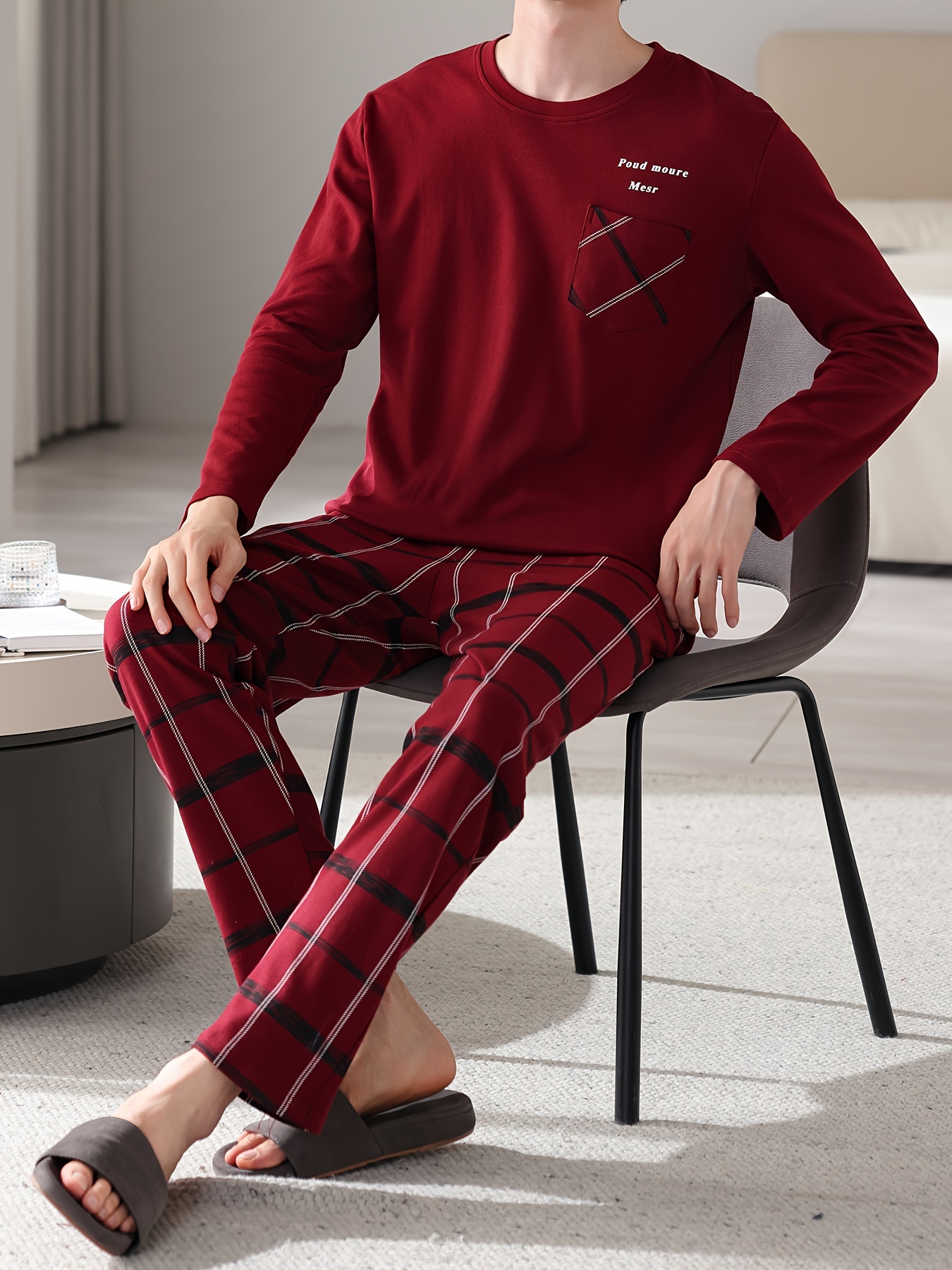 Red Men's Pure Cotton Pajamas Spring and Autumn Long Sleeve Birthday Year Christmas New Year Large Size Home Clothes Round Neck Casual Suit