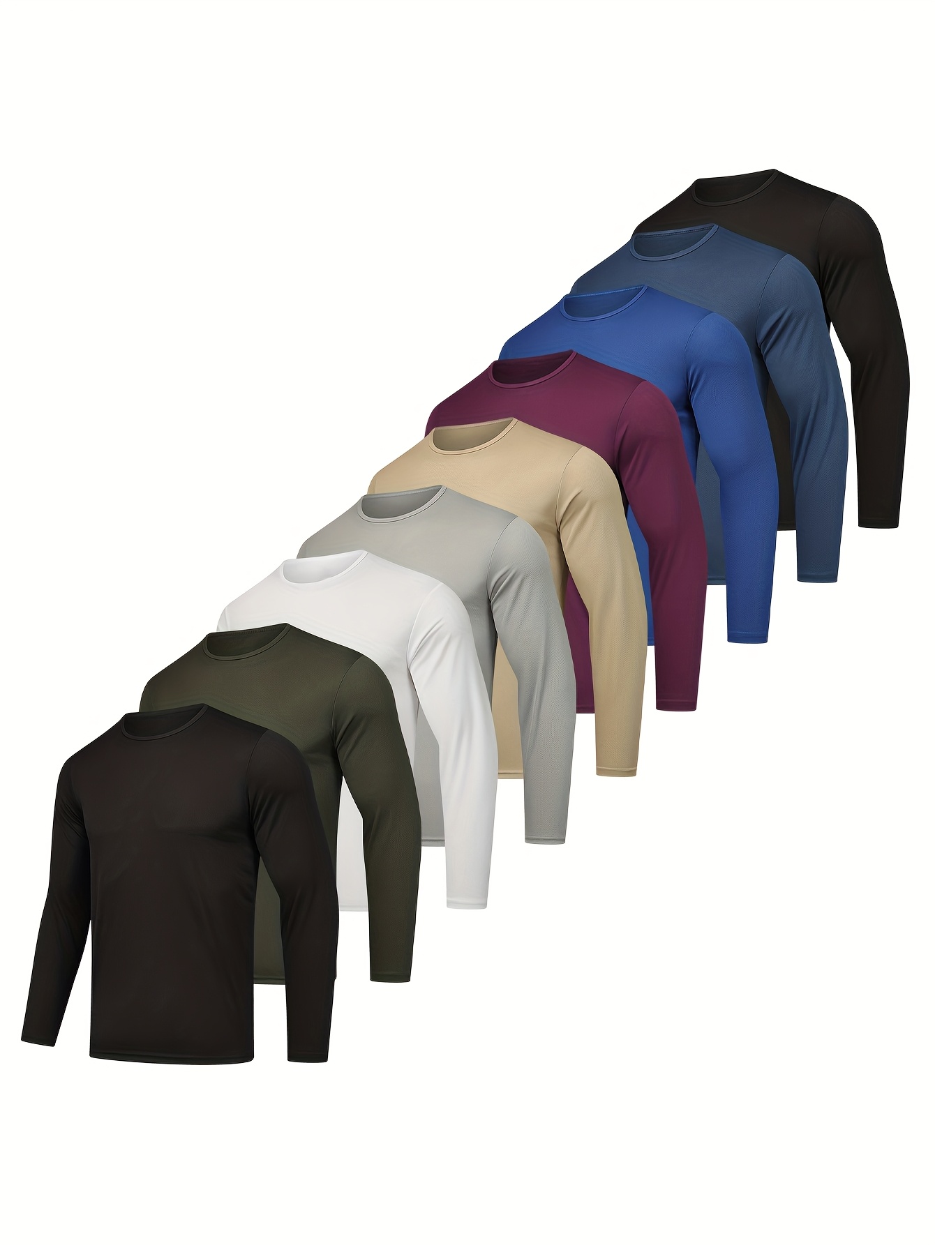 9-Pc of Men'S Quick-Dry Long-Sleeve Casual T-Shirts with Moisture-Wicking Properties for Leisure And Exercise