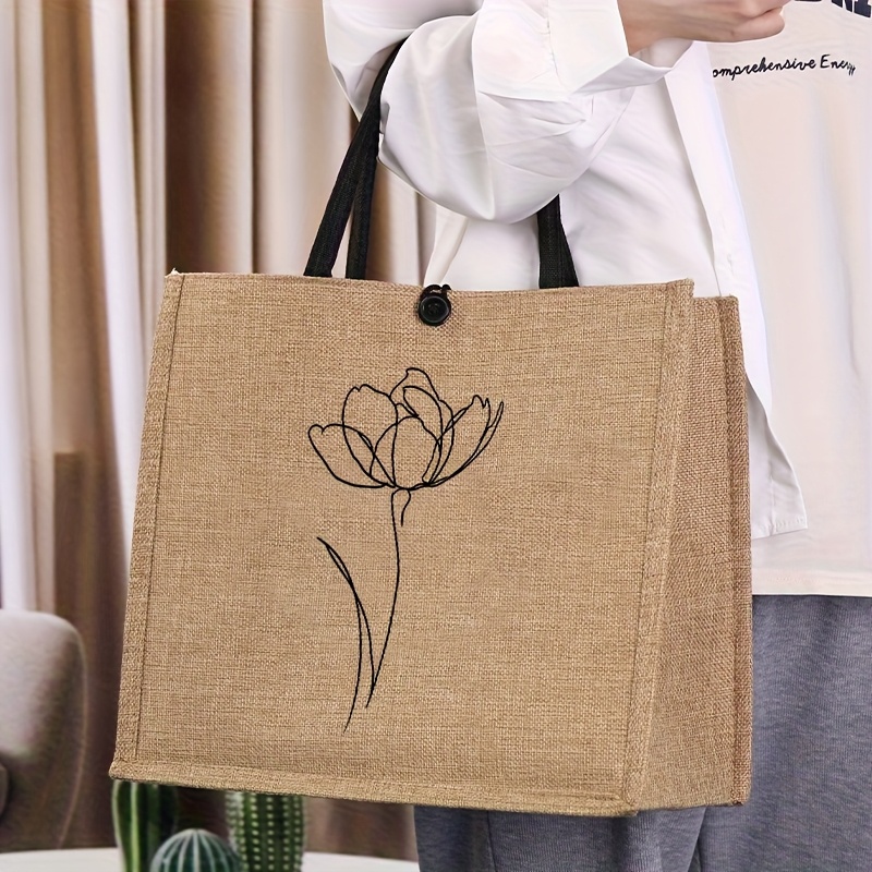 E-shop Stilvolle Leinen-Handtasche mit Blumenmuster – Großes Fassungsvermögen, Modische Damen-Leinentasche | Ideal für Arbeit, Einkaufen Strand