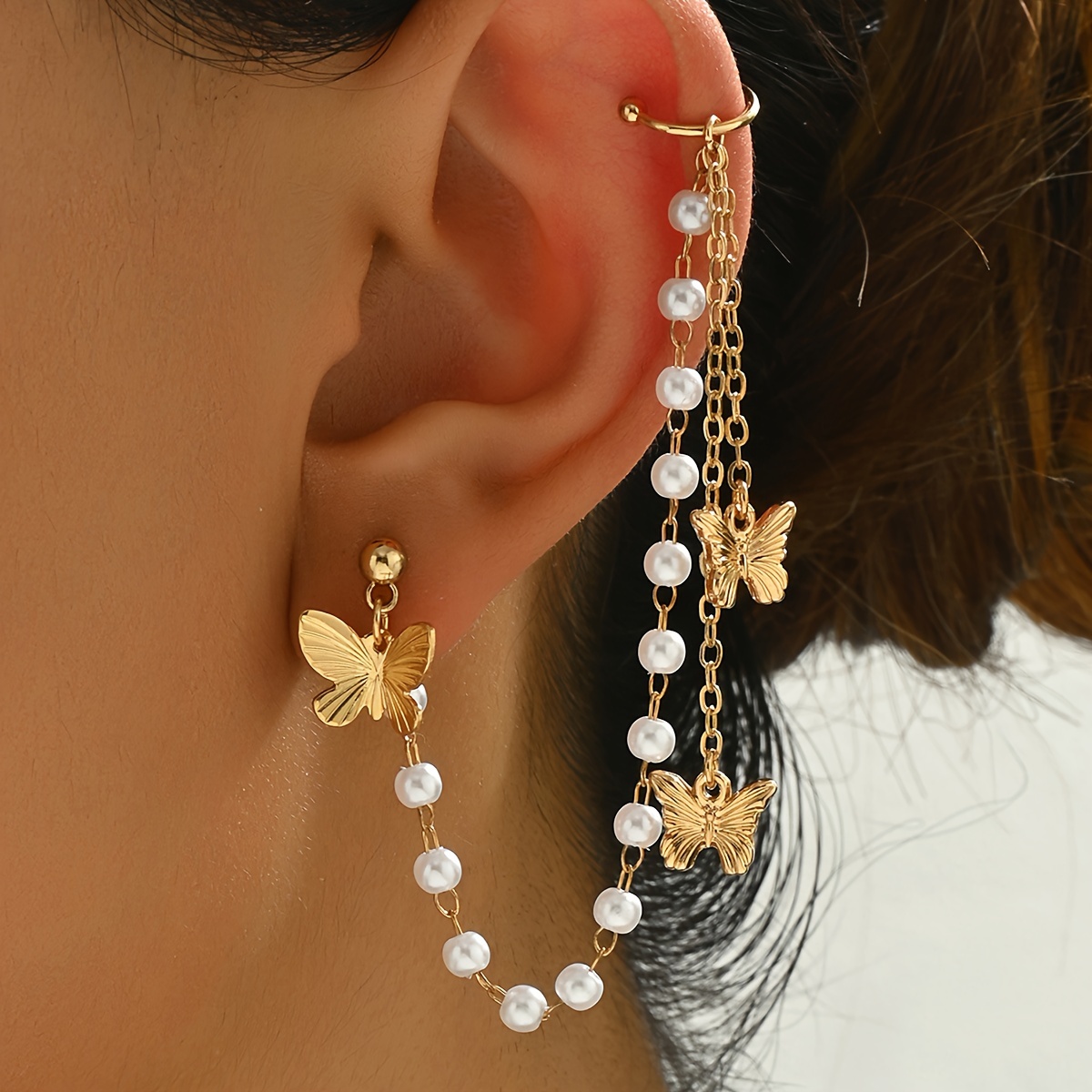 1pc Women's Fashion Stud Earrings, Vintage Elegant Fringe Ear Cuff, Versatile Daily Gift Ear Accessory