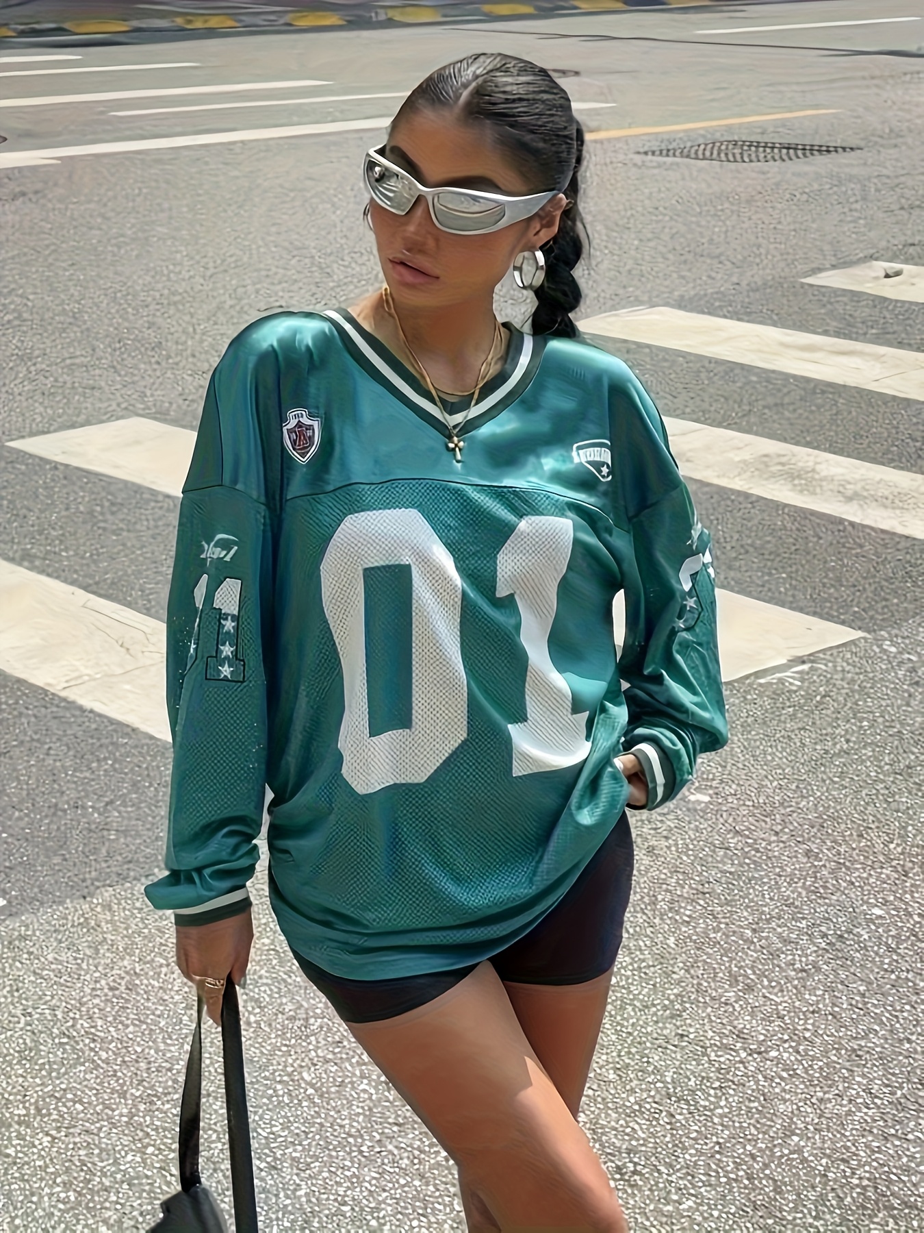 camiseta larga cuello estilo jersey verde mujer Temu Dominican