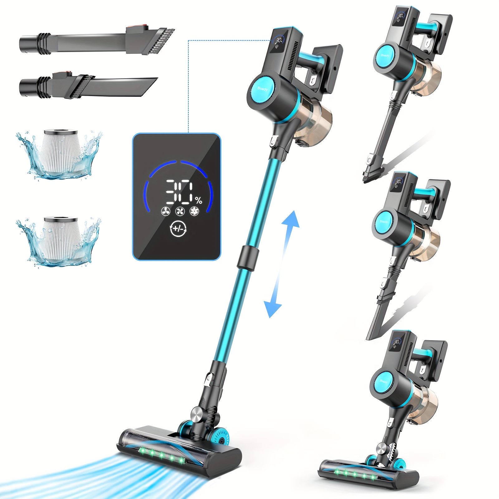 Cordless Vacuum Cleaner With 30kpa Suction, Battery Vacuum Cleaner With Led Headlight & Anti- Brush, 6in1 Lightweight Cordless Vacuum For Home, Pet Hair, Hard Floors, Carpet