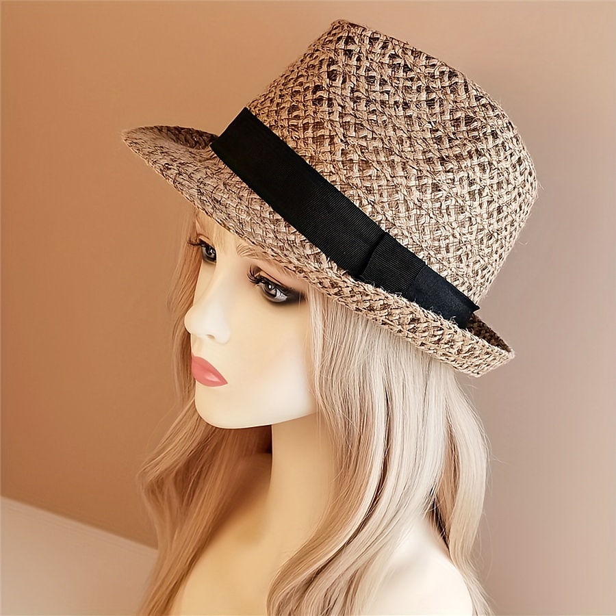 Beach Hat Women Uv Foldable Sun Hat Womens White Straw Hats with Brim  Womens Woven Sun Hat Red Ribbon at  Women's Clothing store