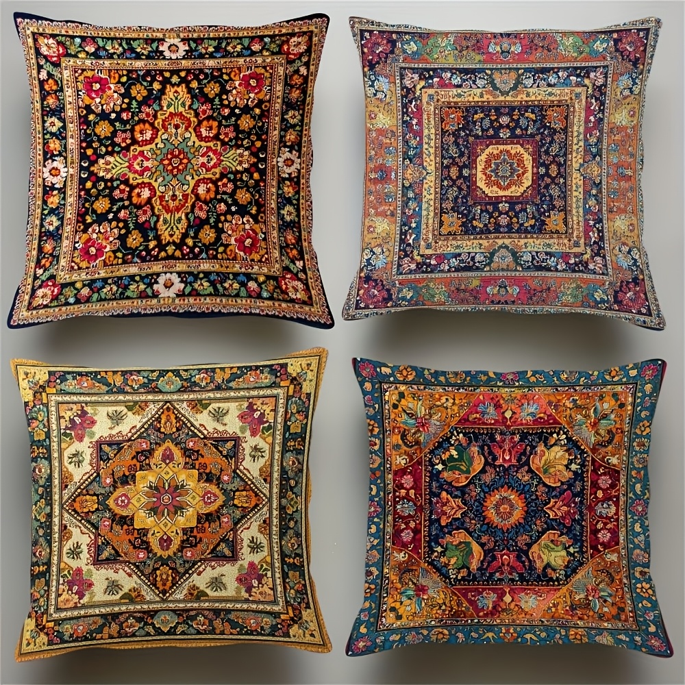 TEMU 4pcs Turkish-themed Plush Pillow Covers - Turkish (turban, Symbols) - Soft Polyester Covers Suitable For Decor, Ottoman, Sofa - Machine Washable