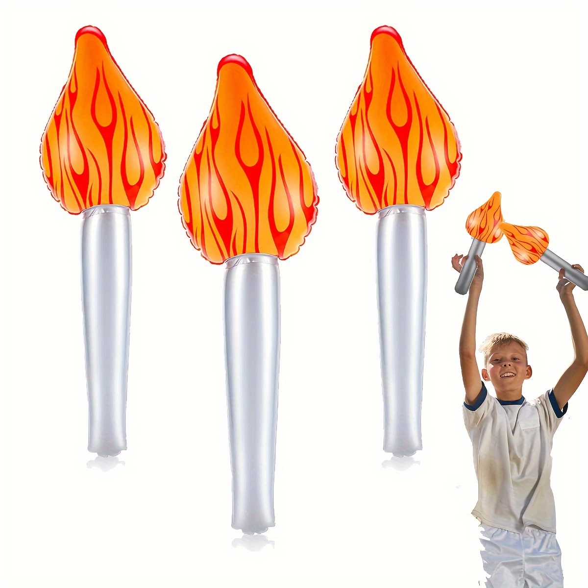 

Pack de 2 à 8 Torches Gonflables Réalistes pour Fêtes & Événements Sportifs - Design Flamme Argentée & Rouge de 16", Parfait pour les Jeux Olympiques, les Thèmes Médiévaux & Luau.
