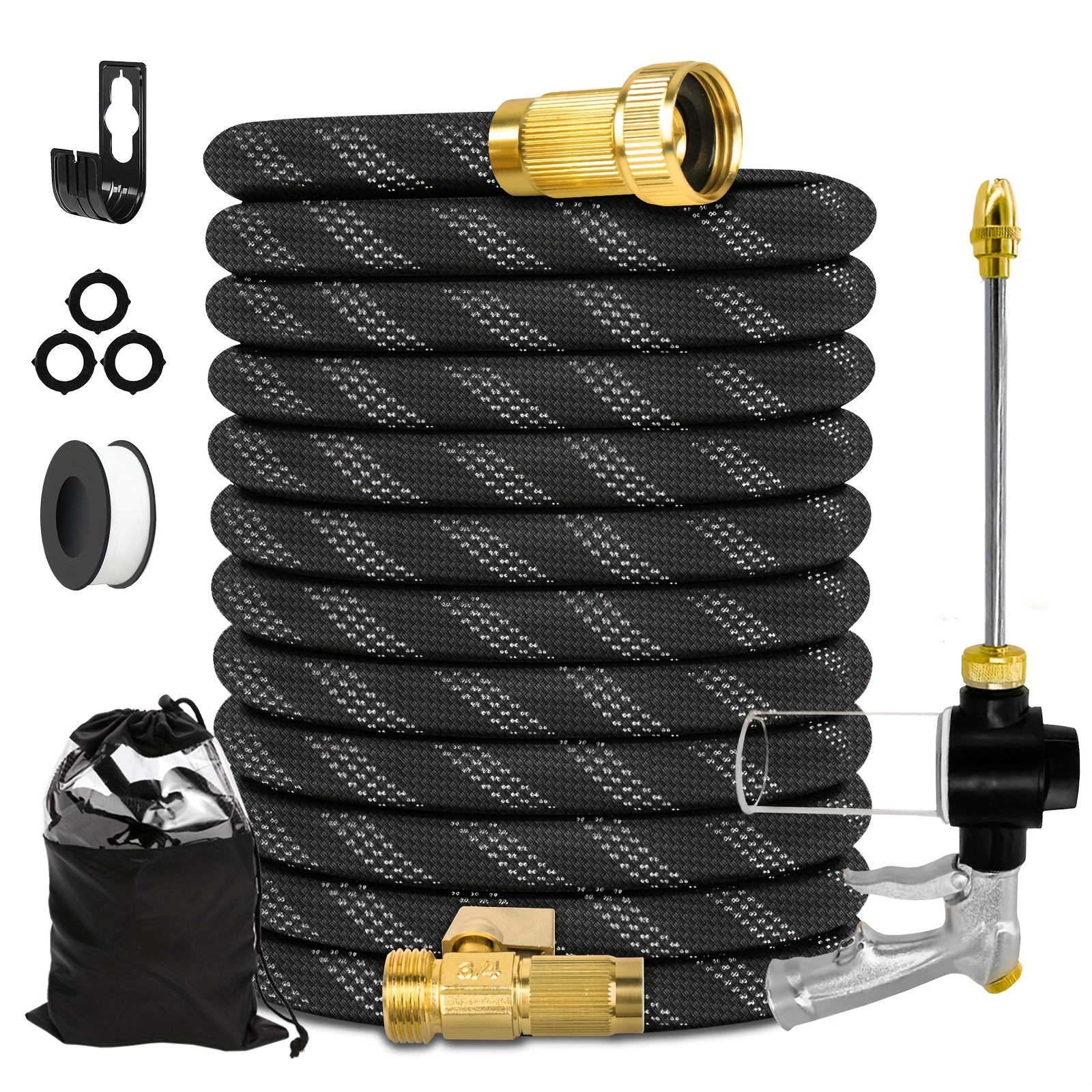 TEMU 50ft/100ft/150ft Tuyau de Jardin Professionnel | Léger et Robuste | Raccords en Laiton Étanches | Aérographe Fonctions | Anti-Détorsion, Idéal