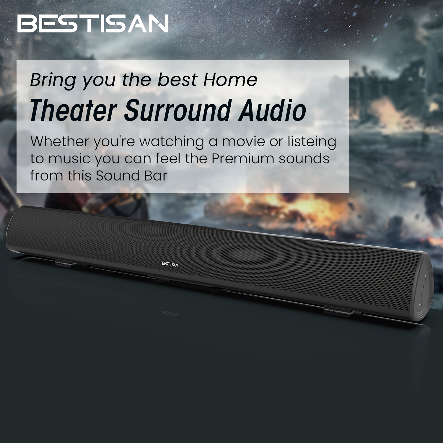 

Bestisan S8520 80 Watt Soundbar, Sound Bars For Tv Of Home Theater System (bt 5.0, 34 Inch, Dsp, Strong Bass, Wireless Wired Connections, Bass Adjustable, Wall Mountable)