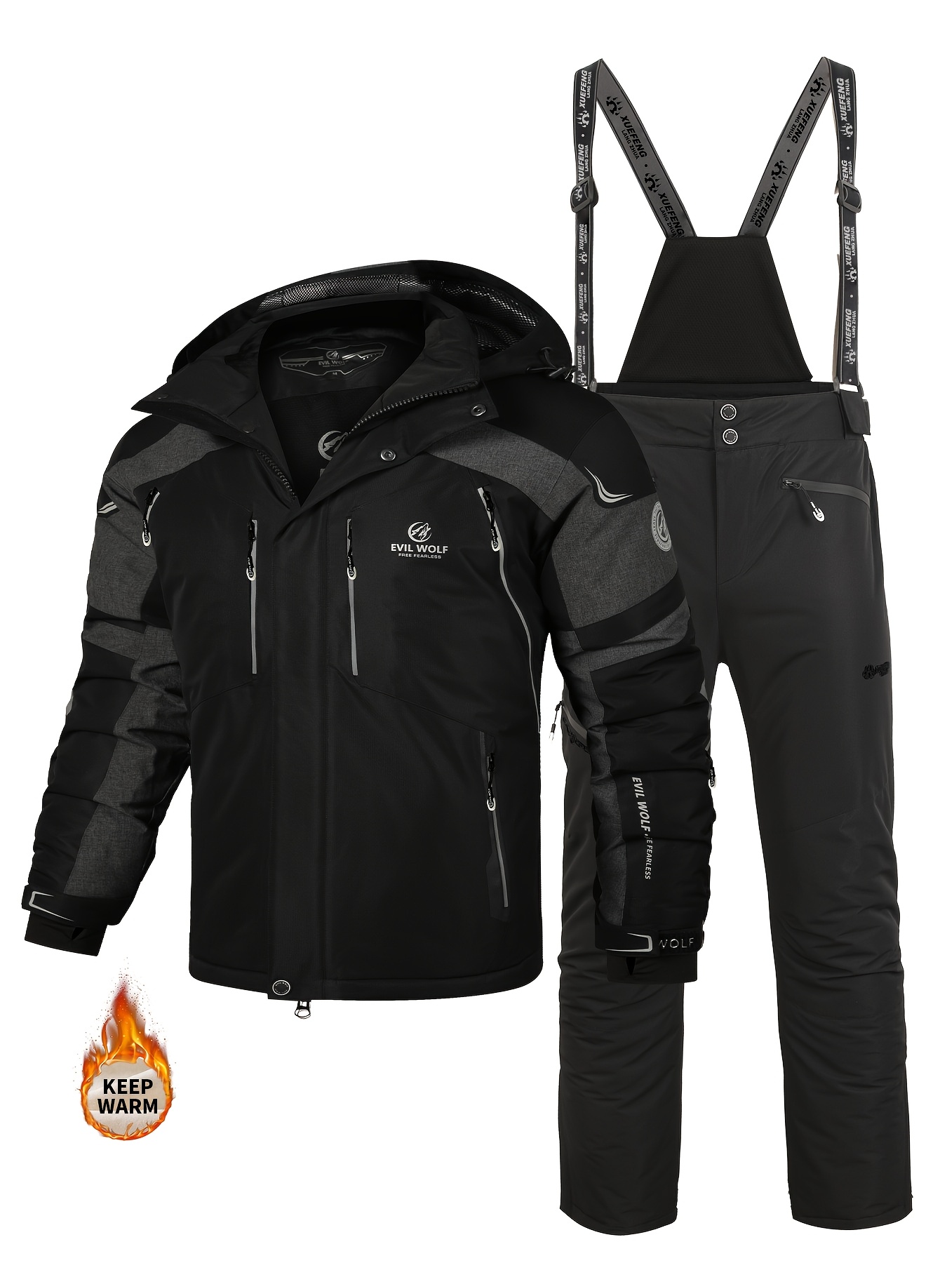 mens winter ski outfit featuring a trendy     removable overalls and   from 100 polyester fabric   outdoor skiing