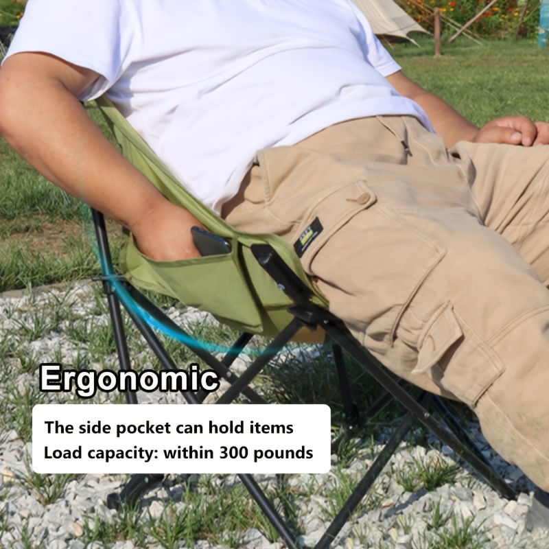 1pc portable folding moon chair high back durable fabric multifunctional lounge chair for outdoor relaxation camping and beach fishing comfortable recliner in black and green models details 3