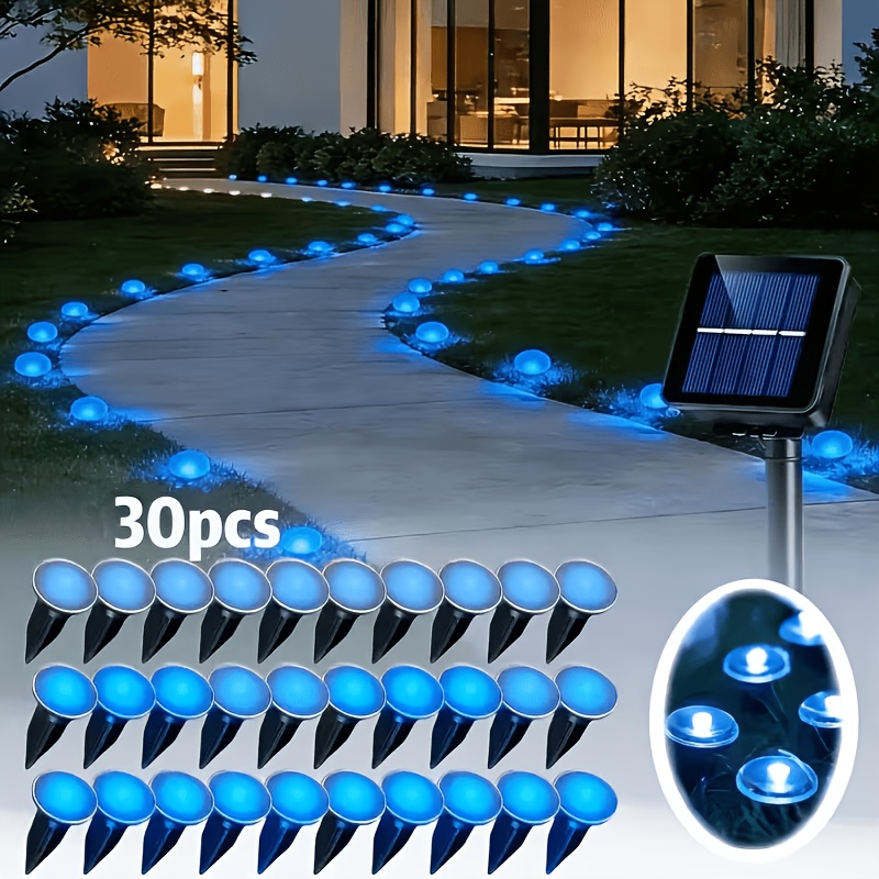 TEMU 30 Led Solar Powered Outdoor Lawn Lights Ip54 Dustproof Landscape Path Lights Garden Stake Lamp, Halloween & Christmas Decorative Lights, For