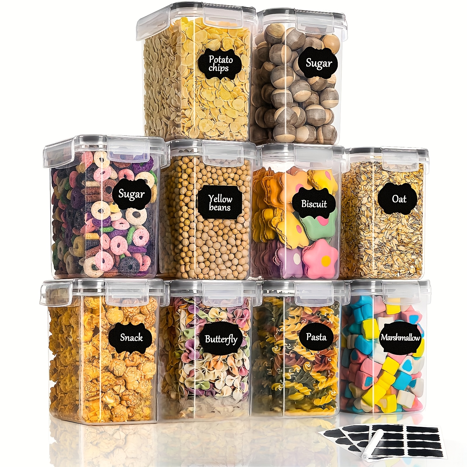 Essential For Home Use! 1.6l Storage Cans 10 Set, Storage Box Kitchen Airtight Plastic Container With Lid, Storage Jars For Storage Of Noodles, Cereal, Rice, Flour, And For Feed Pets, Multiple Way!