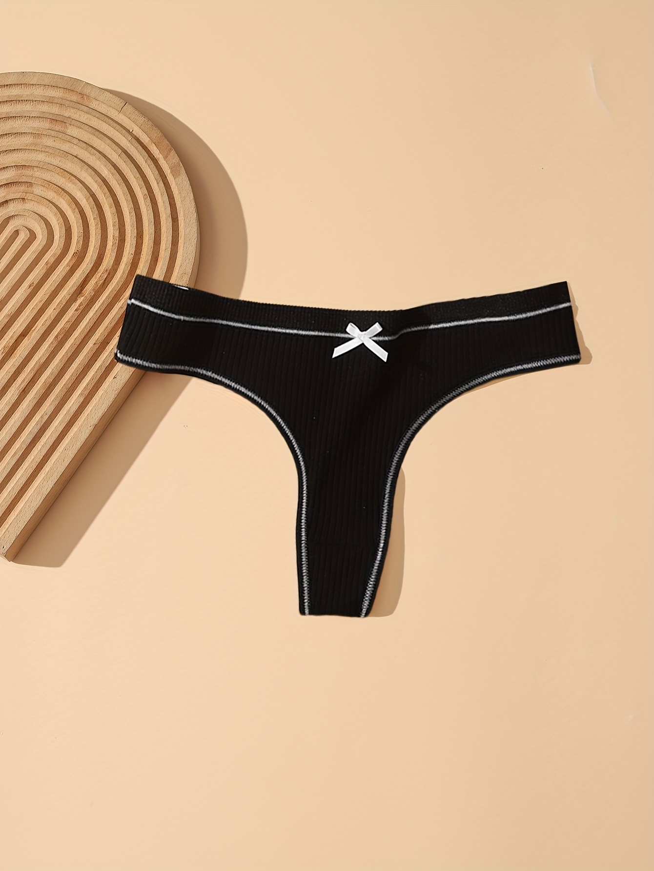 4 stuks dames japanse   schattige strikje geribbelde string slipjes,   elegante driehoekige t-vormige comfortabele ondergoed Productgegevens 4