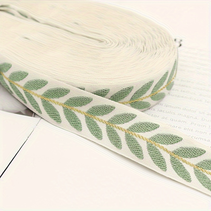 Image of Aijju Embroidered Leaf Pattern Ribbon, 1-inch Wide - Multicolor Diy Craft & Jewelry Making Supplies, Ideal For Keychains, Bow Ties, And Cake Decorating, Ribbon For Crafts, Aijju