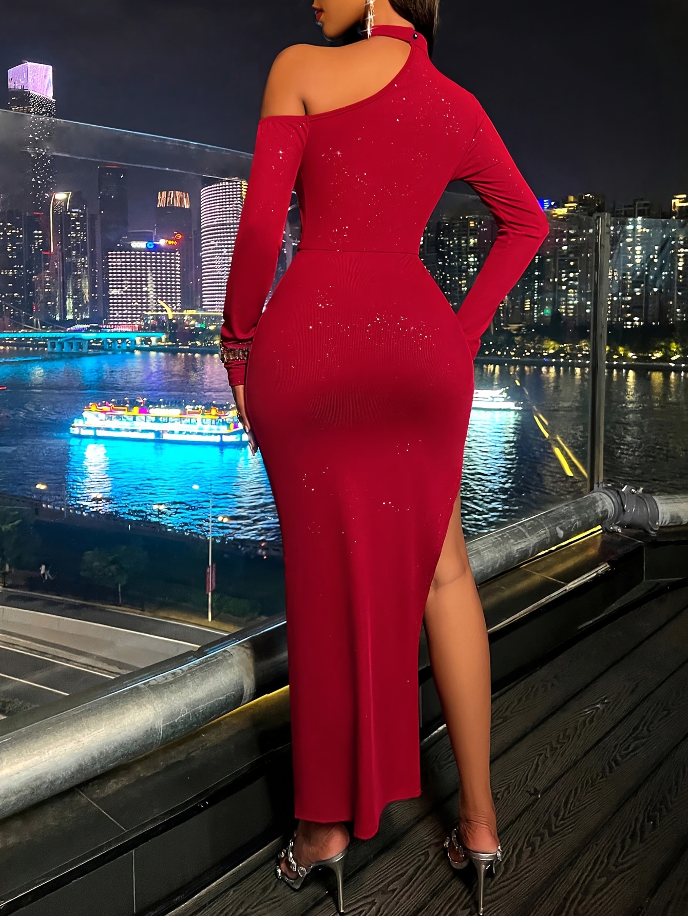 wine red long sleeve slit bodycon dress | Temu Netherlands