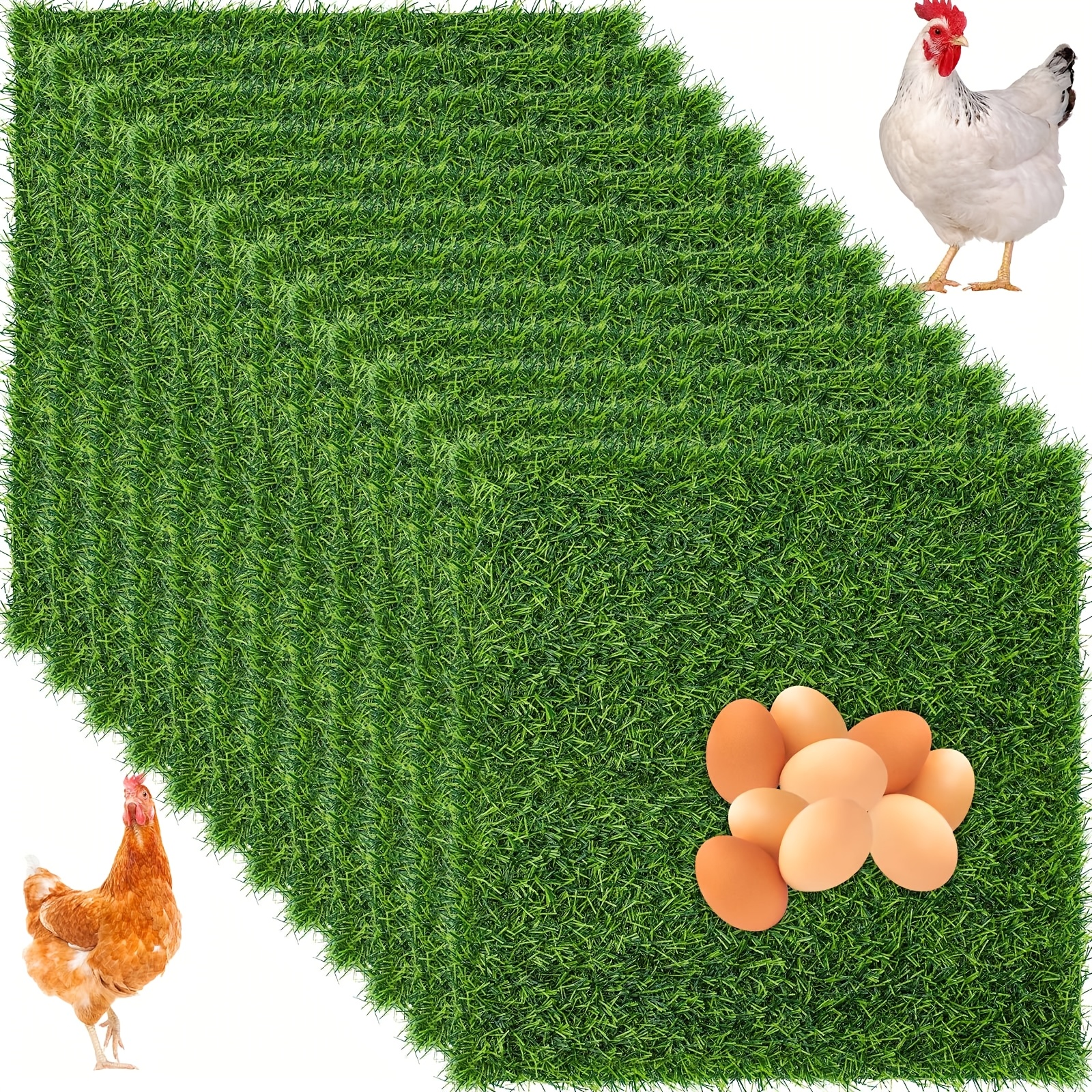 TEMU 12pcs Pcs Chicken Nesting Pads Suitable For Chicken Coop, Artificial Grass Rug Carpet With Mat, Washable Layer Suitable For Poultry,, Sand Rats, /outdoor Use, Covering For Coop Habitat