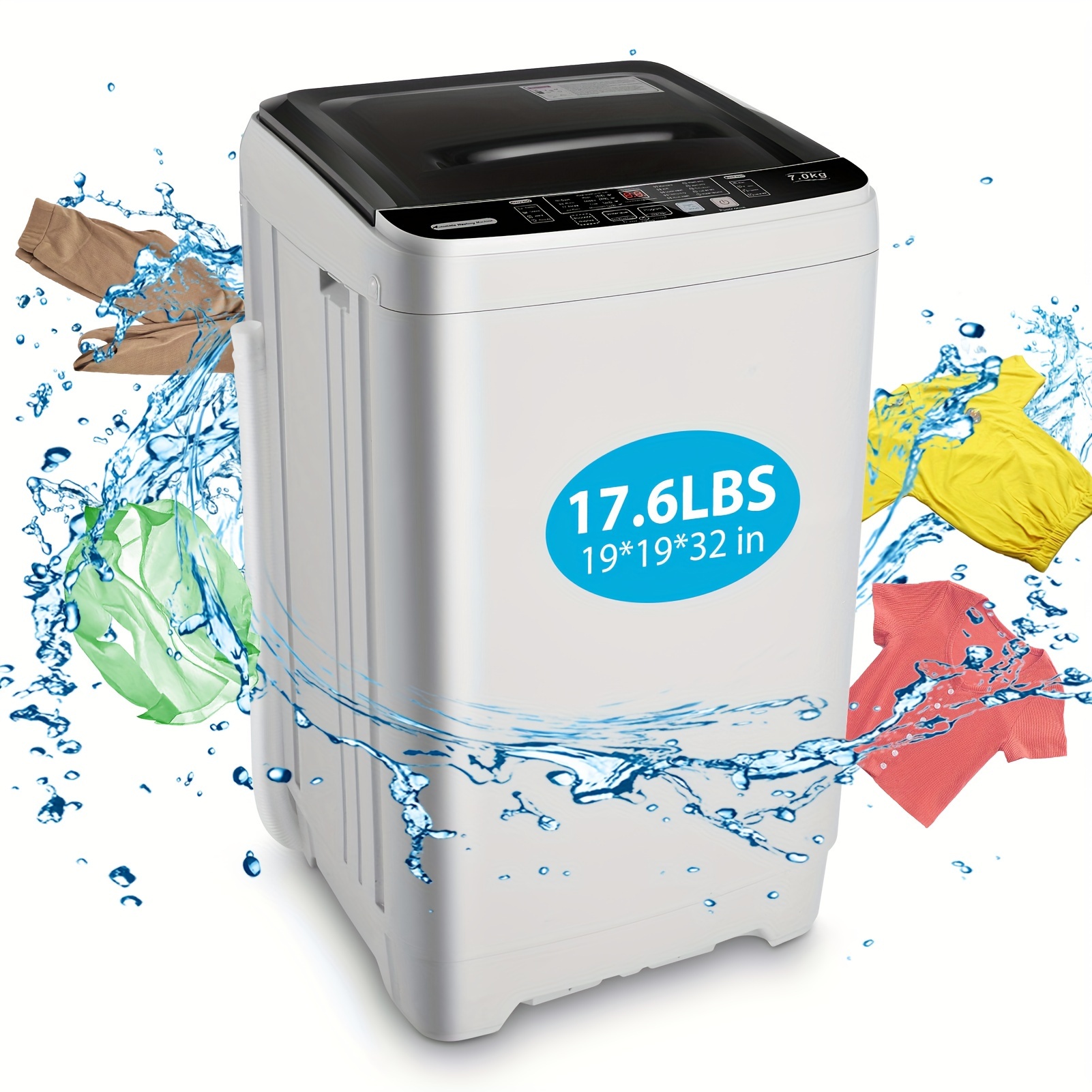

17.6lbs - 2.3cu.ft Full-automatic Compact Washer With 10 Programs & 8 Water Levels, Perfect For Apartments, Dormitories