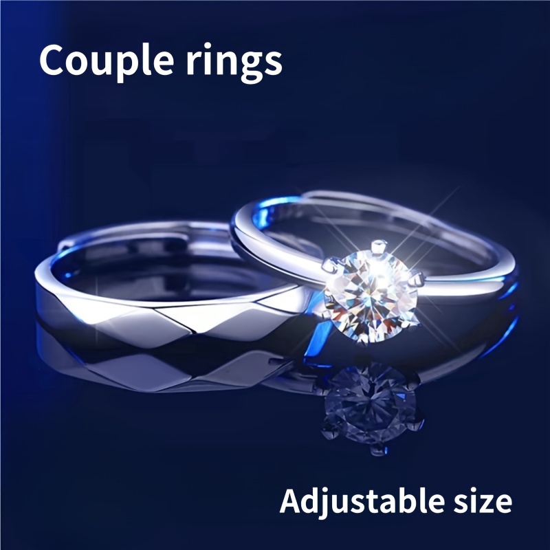 

2pcs 925 Pure Silvery Couple Rings, Couple Cut Rings, 1 Carat Moissanite Diamond Ring, A Gift For Boyfriend And Girlfriend On Valentine's Day