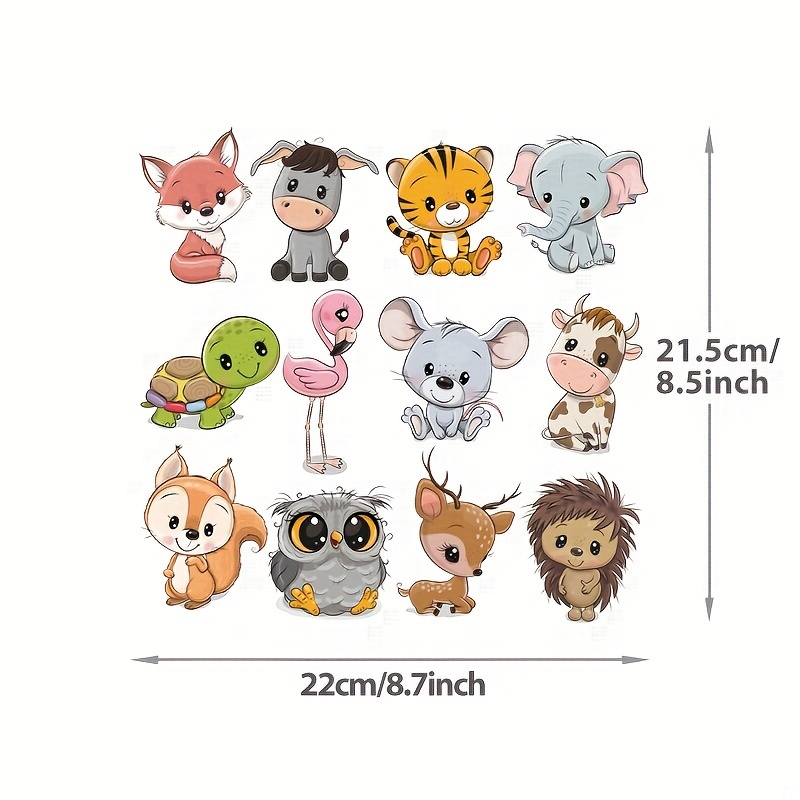 12pcs Vinyl Animals Turtle Mouse Fox Iron-on Patches Heat Transfer Sticker Cuttable Iron On Stickers Film For Baseball Cap Bed Sheet Pajamas