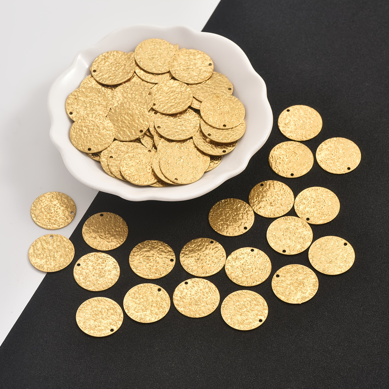 

Brass Textured Disc Pendants 12/30pcs - 0.6*20mm Double-sided Sandblast Finish Charms For Diy Earrings, Necklaces, Jewelry Making Supplies & Accessories