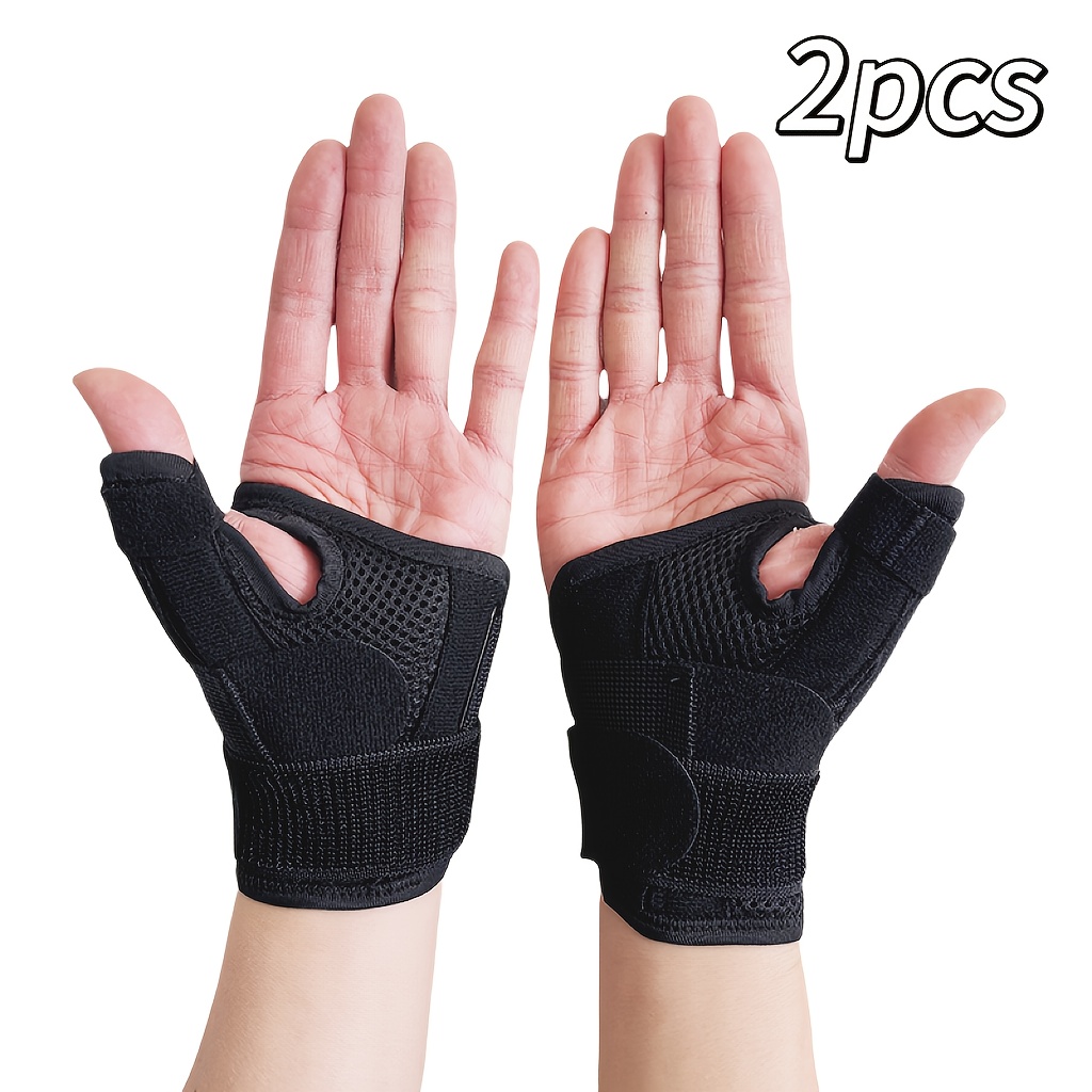 TEMU 2pcs Adjustable Thumb And Wrist Support Braces - Breathable Fabric, Straps For Fit, For Sports, Daily Use - Multiple Colors (pink, Black, Grey,