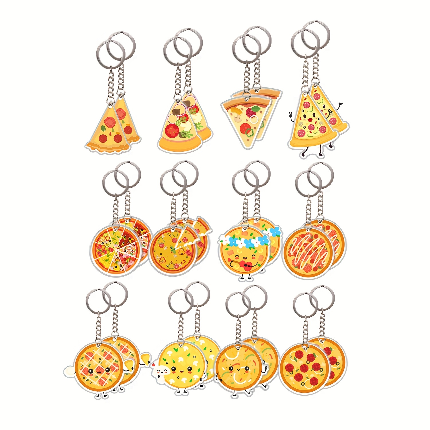 TEMU 24pcs Pizza-shaped Keychains - Colorful Aluminum Alloy Food-themed Party Favors With Pizza, Pizza, And Pizza Designs, Pizza Parties And Gifts,