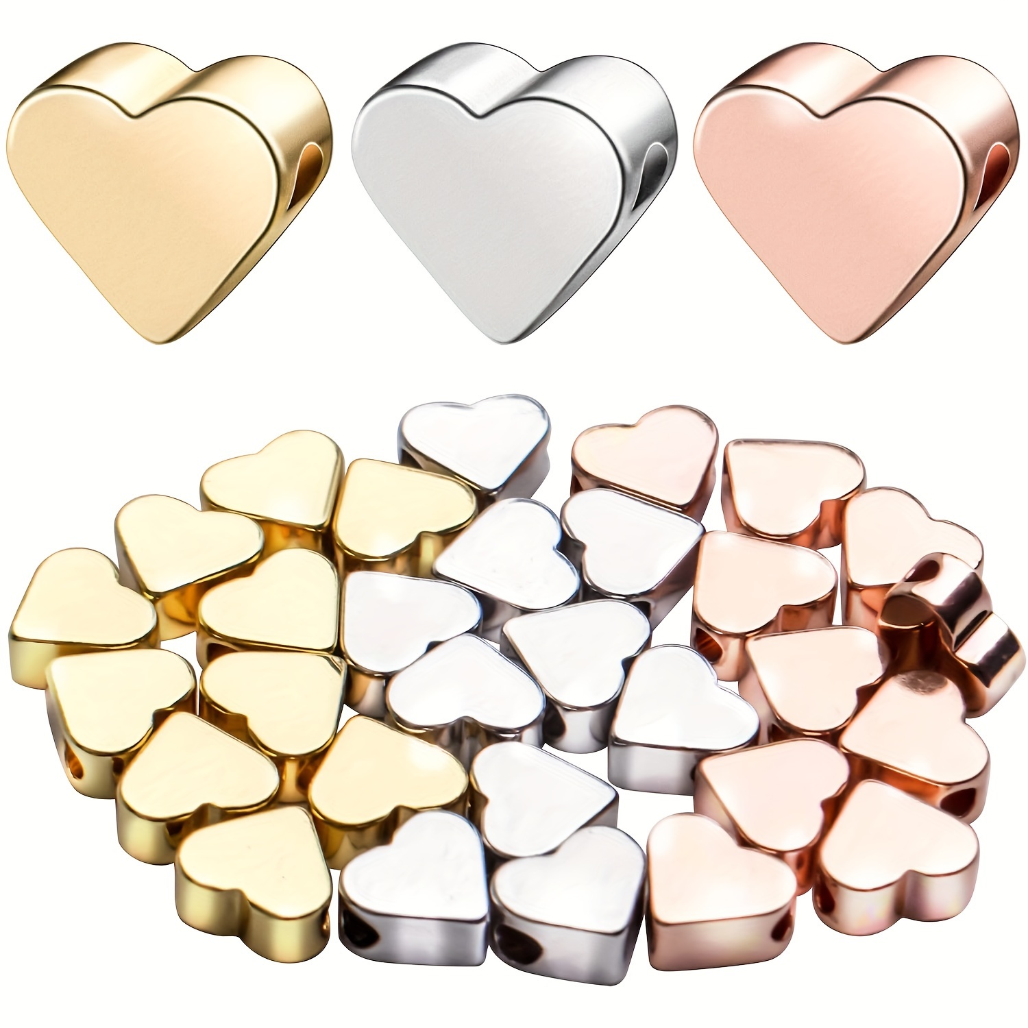 

50pcs Heart-shaped Bead Spacer Charms For Jewelry Making, Plastic Ccb Beads For Diy Bracelets, Necklaces, And Crafts, , No Power Required, Valentine's Day Accessories