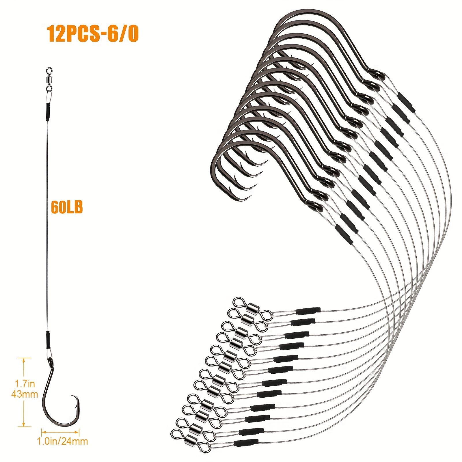 TEMU Dovesun 12pcs High Hooks Rigs Saltwater Steel, Heavy Duty Circle Hook With Leader Wire Catfish Fishing Lure Rig