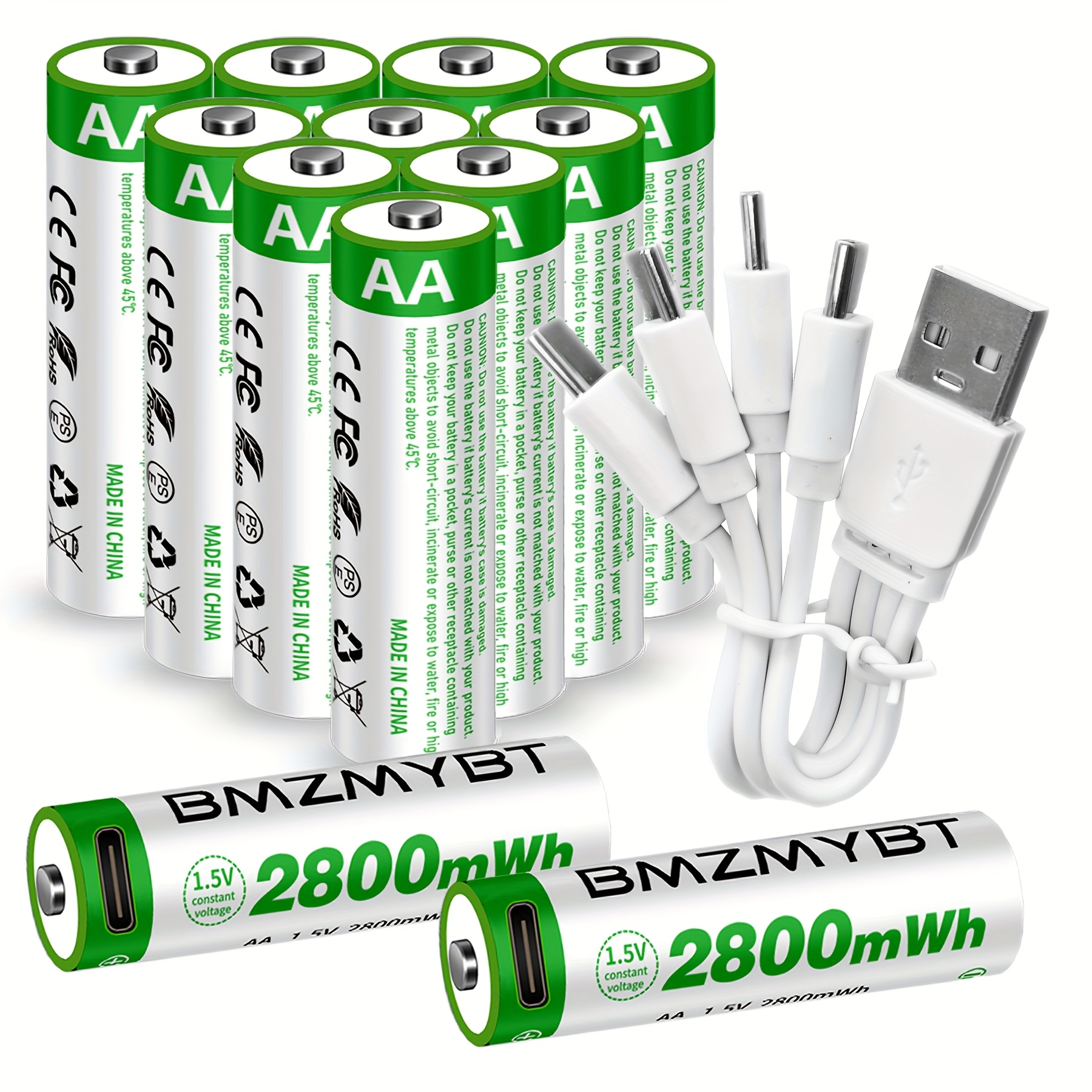 TEMU 12 Stück AA-Batterien, wiederaufladbare USB/Typ--Lithium-Ionen-Batterien, wiederaufladbarer Lithium-Akku mit hoher Kapazität 1,5 V 1867 mAh 2800