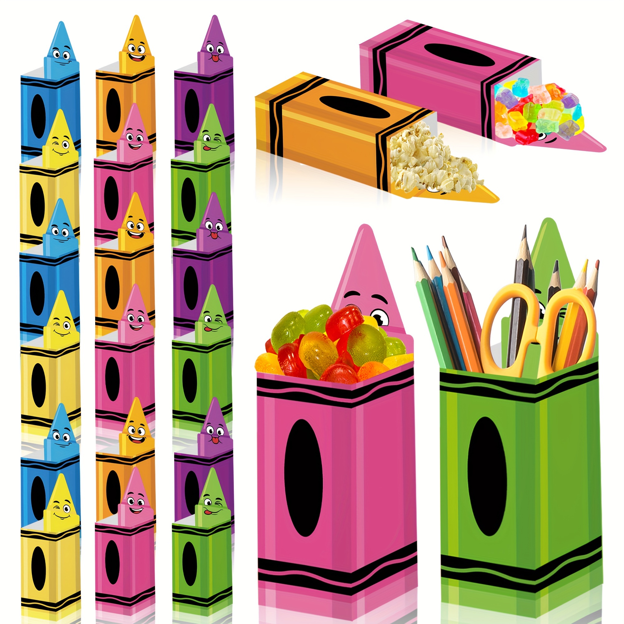

12-pack Crayon-shaped Paper Card Boxes For Party Favors, Non-waterproof, Assorted Colors (2 Of Each Color)