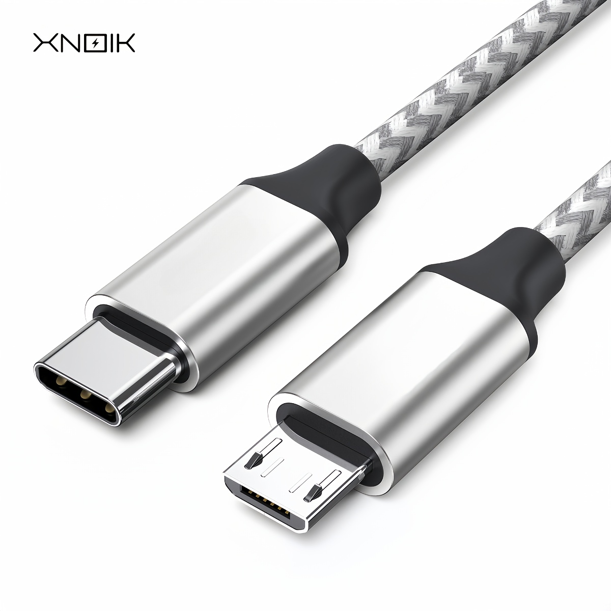 Xnoik Braided Nylon Usb C To Micro Usb Cable /2m/1m/0., Type C To Micro Usb Charging Cord For Usbc Devices, Tablet, Camera, Speaker, Phone, Gray, 6v3a, Christmas Gift Idea