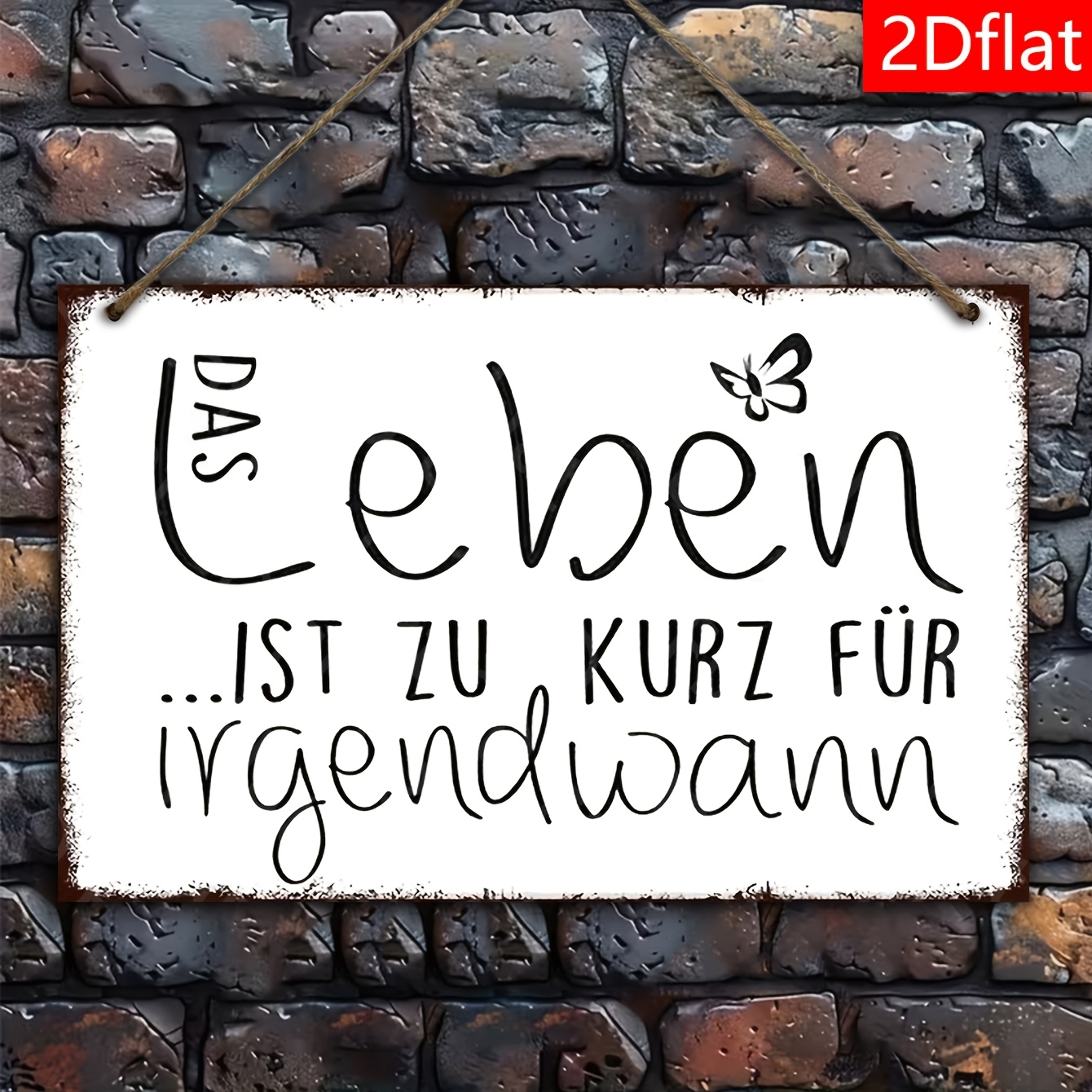 TEMU 2d Flat, 1pc Vintage Wooden , Square , With German Text "das Ist Zu Kurz Für Irgendwann" And Pattern, Very Suitable For Bedroom, Living Room,