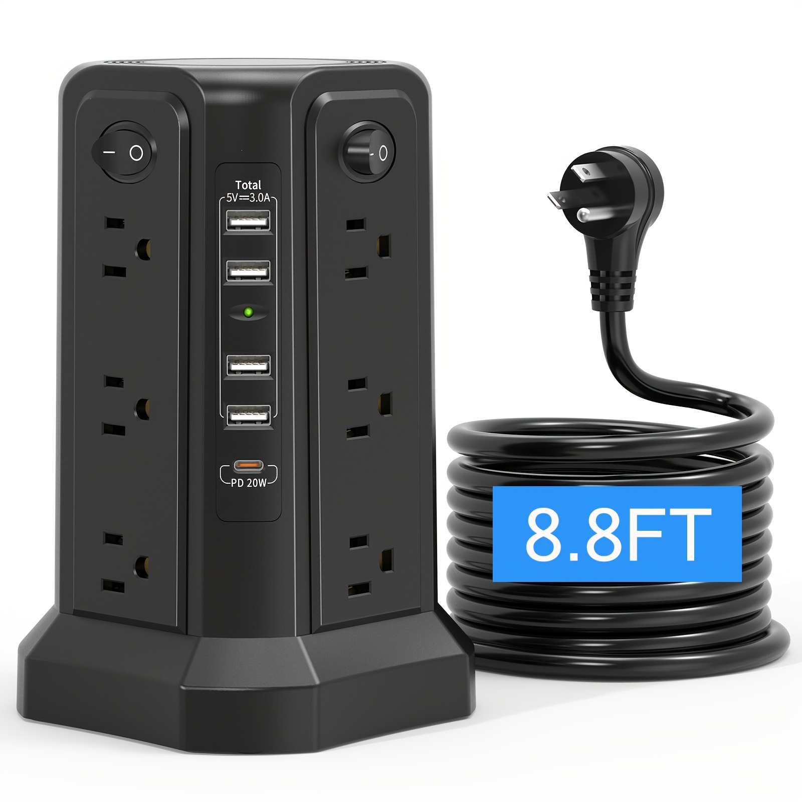 Level 4 Upgraded Power Strip Tower with 16 AC Outlets, 5 USB Ports including USB-C, Surge Protector, Multiple Color Options